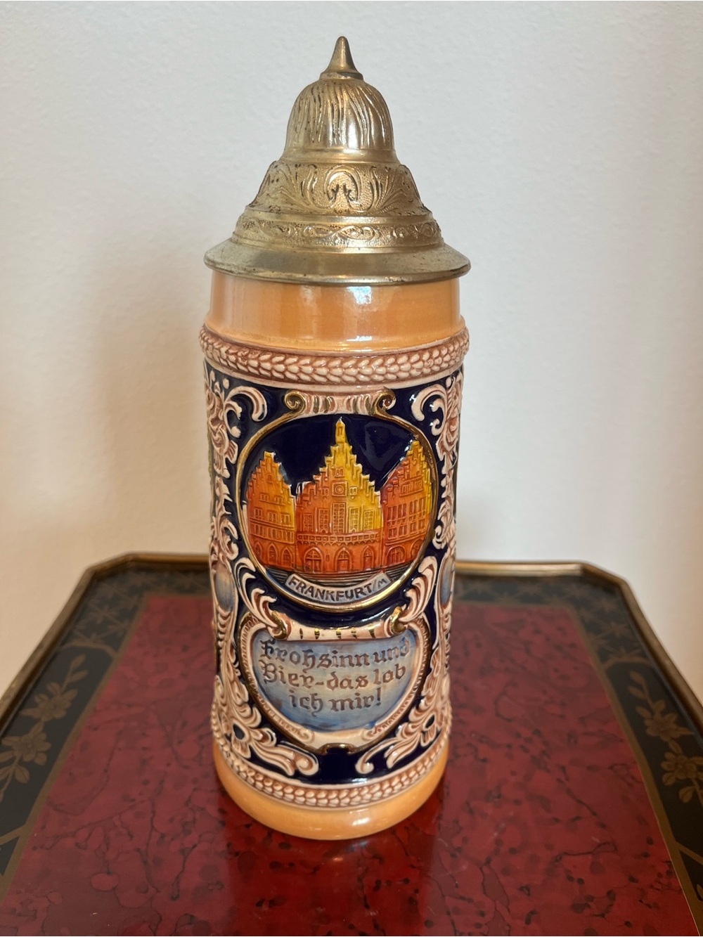 Gerz Numbered Vintage German Hand painted Beer Stein with Pewter Lid